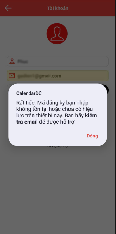 lỗi đăng ký app CalendarDC